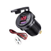 Novahub Kırmızı Pd Tip C Qc 3.0 Usb Araç Hızlı Şarj Güç Çıkışı Soketi İle On/off Anahtarı Ve Motosiklet Deniz Rv Atv İçin Led Voltmetre Kırmızı