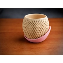 3d Baskı Küre Saksı - Kafes Dokulu İki Parçalı Dekoratif Saksı - Bej-pembe 42002667