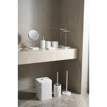 Acar Jhn-09782 Beyaz Taş Görünümlü Laduree 9'lu Köşeli Banyo Seti
