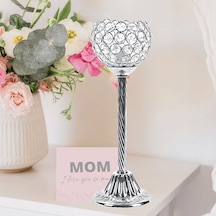 Dekovien Kristal Şapka Gümüş Metal Şamdan sm0001