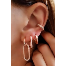 Italyan Tasarımı Gümüş Rose Trend Küpe 3 CM