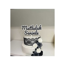 Mutluluk Seninle Pasta Süsü 2'li Set - Dekoratif Pasta Üstü Yazısı - Renk Seçenekli Topper