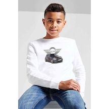 Tshirthane Mini Cooper Car Baskılı Unisex Çocuk Beyaz Sweatshirt Beyaz