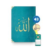 Orta Boy Kadife Kur'An-I Kerim (Turkuaz. Nakışlı. Yaldızlı. Mühür