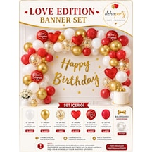Happy Bırthday Yazı Gold Konfetili 51 Adet Balon Beyaz Gold Kırmızı Kalp Balon Parti Doğum Günü Seti Çok Renkli