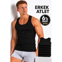 Trendybee Erkek Siyah Atlet 6'lı Paket Pamuklu Rahat Kesim Özel Kutusunda Ekonomik