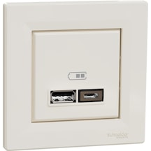 Schneider Electric EPH2700323 2.4A Type A+C Asfora Krem Usb Prizi İkili