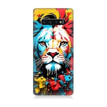 Samsung Galaxy S10 Uyumlu Renli Boyalı Aslan Yüzü Desenli Silikon Kılıf