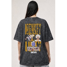 Sevbano Tasarım Monkey D. Luffy One Piece Anime Baskılı Unisex Oversize V Siyah