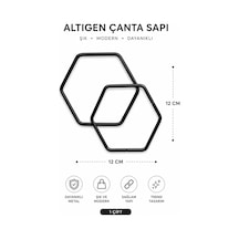 Vollen Yarn Altıgen Metal Çanta Sapı 12 Cm 1 Çift 2 Adet Geometrik Çanta Kulpu El Yapımı Çanta Aksesuarı Siyah