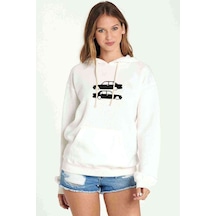 Araba Şahin Baskılı Beyaz Kadın Kapşonlu Sweatshirt (534809197)