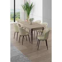 Canisa Asfel Serisi Mdf 77x130 Traverten Yandan Açılabilir Mutfak Masası Takımı 6 Krem Sandalye Traverten Masa Krem Sandalye