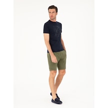 Cacharel Haki Regular Fit Beli Lastikli %100 Keten Şort YESIL