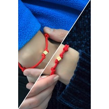 Küp Ipli Unisex Bileklik 14 Ayar Kırmızı