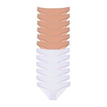 Royaleks 12 Adet Süper Eko Set Likralı Kadın Slip Külot Ten Beyaz (554159156)-S Beyaz - Ten