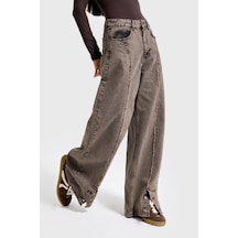 Itsbasic Kadın Koyu Kahve Kot 3w5-70 Süper Baggy Fit Paça Detaylı Özel Tasarım Denim Jean