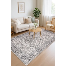 Stonart Eskitme Vintage Desenli Bej/gri Otantik Yıkanabilir Şönil Halı Al 458 Bej