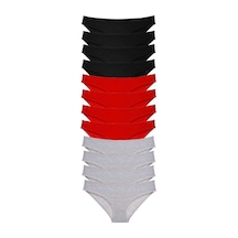 12 Adet Süper Eko Set Likralı Kadın Slip Külot Siyah Kırmızı Gri Çok Renkli