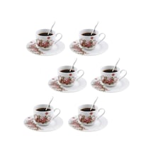 6 Kişilik Porselen Çay Fincanı Kaşıklı Çiçekli 150ml Diğer