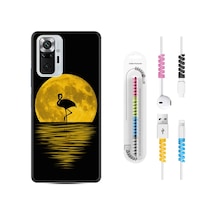 Xiaomi Redmi Note 10S Kılıf +Kablo Koruyucu Ay Ve Flamingo 1775 Siyah