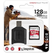 Kingston Canvas React Plus MLPR2/128GB 128 GB SDXC UHS-II Class 10 Hafıza Kartı + Adaptör