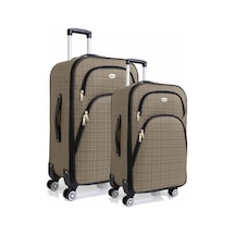 Gedox Büyük Ve Kabin Boy Valiz Seti 4 Teker Kumaş Valiz Bej 1081