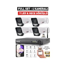 4 Kameralı Fullhd 5mp Lensli Gece Görüşlü 9 Led Güvenlik Kamerası Seti - Hard Disksiz