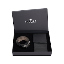 Tudors Özel Kutulu Erkek 3'lü Set Hediyelik - Çeyizlik Cüzdan, Kartlık Ve Kemer Seti-50305 Siyah