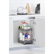 Gri 2 Katlı Tekerlekli Düzenleyici Mutfak Ve Banyo Rafı Çok Renkli