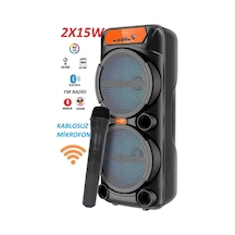 Kablosuz Mikrofonlu Büyük Boy Şarjlı Hoparlör Taşinabilir Bluetooth Speaker Siyah