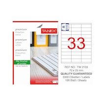 Tanex Laser Etiket 100 Yp 70X25 Laser-Copy-Inkjet  Tw-2133