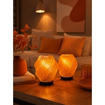 2 Adet Spiral Kablosuz Masa Lambası 11 X 13 Cm Tealight Led Işık Hediyeli Turuncu