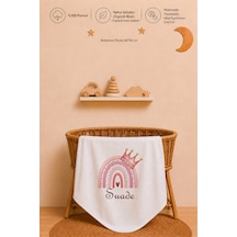 İsme Özel Kız Bebek Battaniyesi 80x80 Cm %100 Pamuk Çift Kat Penye Organik Baskılı İsimli Bebek Battaniyesi 1104b Ekru