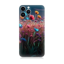 Apple Uyumlu iPhone 14 Pro Gökkuşağı Çiçek Bahçesi Desenli Silikon Kılıf Çok Renkli