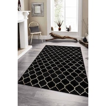 Siyah Fas Desen Kaymaz Taban Makinede Yıkanabilir Halı Rv157n11