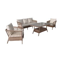 Monalin Home Garden I Loft 5 Kişilik Oturma Takımı Kahverengi I Rattan El Örgüsü Bahçe Mobilyası Kahverengi - Krem Monalin Home Garden I Loft 5 Kişilik Oturma Takımı Kahverengi I Rattan El Örgüsü Bahçe Mobilyası Kahverengi - Krem