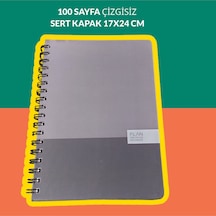 17x24 Cm Çizgisiz 100 Yaprak Plan Sert Kapak Telli Defter 60 Gr Beyaz Sayfa Gri
