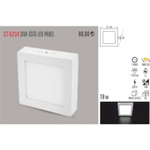 Ct-5234 18w/6400k Sıvaüstü Led Armatür Kare Beyaz Çok Renkli