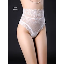 Intive Lingerie Intive Fantasy Yüksek Bel Arkası Bağlama Detaylı Transparan Dantelli Fantezi Tanga Beyaz