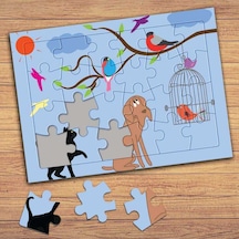 Kedi, Kuş Ve Köpek Çocuklara Özel Puzzle Yapboz Tablo-081