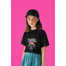 Sevbano Among Us Baskılı Unisex Oyun Çocuk Tişört 1-12 Yaş Siyah