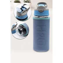Deri Kılıflı Pipetli Cam Matara - 500 Ml-h2o87152 Mavi