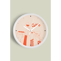 Cheers - Şerefe - Kokteyl Tasarım Modern Duvar Saati - 30cm - Önü Camlı Beyaz Kasa Beyaz