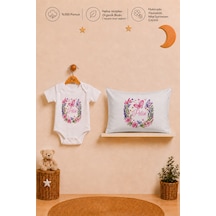 Pia Baby İsme Özel Kız Bebek Kısa Kollu Body Zıbın Ve 35x45 Cm Yastık Kılıfı %100 Pamuk Organik Baskılı Hediye Seti 2088bay0x Ekru
