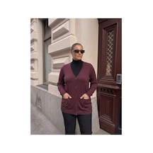 Onno Style Women Çelik Örgü Taş Aksesuarlı Klasik Triko Ceket Bordo
