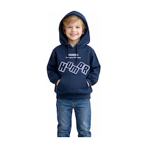 İrem Çocuk Giyim Erkek Çocuk Humor Yazılı Kapüşonlu Kanguru Cepli Önü Sırtı Yazı Desenli Lacivert Renk Sweatshirt Lacivert