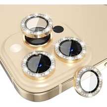 İphone 13 Pro,13 Pro Max İçin, Taşlı, Kamera Lens Koruyucu, Basit Kurulum, Hd Görüntü, Metal Çerçeve, 9h Temperli Cam, Çizilmeye Dayanıklı, Diamond Camera Lens Protector Gold