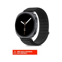 Samsung Galaxy Watch 8 40mm/44mm/46mm Classic İle Uyumlu Hasır Örgü Spor Cırtlı Naylon Kordon, Siyah
