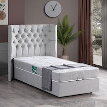 Setaymobilya Baza, Matilda Tek Kişilik Baza + Başlık + Comfort Yatak, Açık Gri