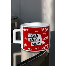 Sevgililer Günü Aşk Dolu Gün Baskılı Espresso Çay Fincanı Beyaz